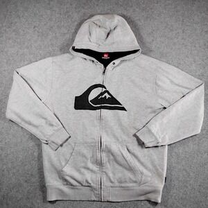 Quiksilver Sherpa Lined Zip Up Hoodie Mens XL Gray Y2K Logo Heavyweight Sweater